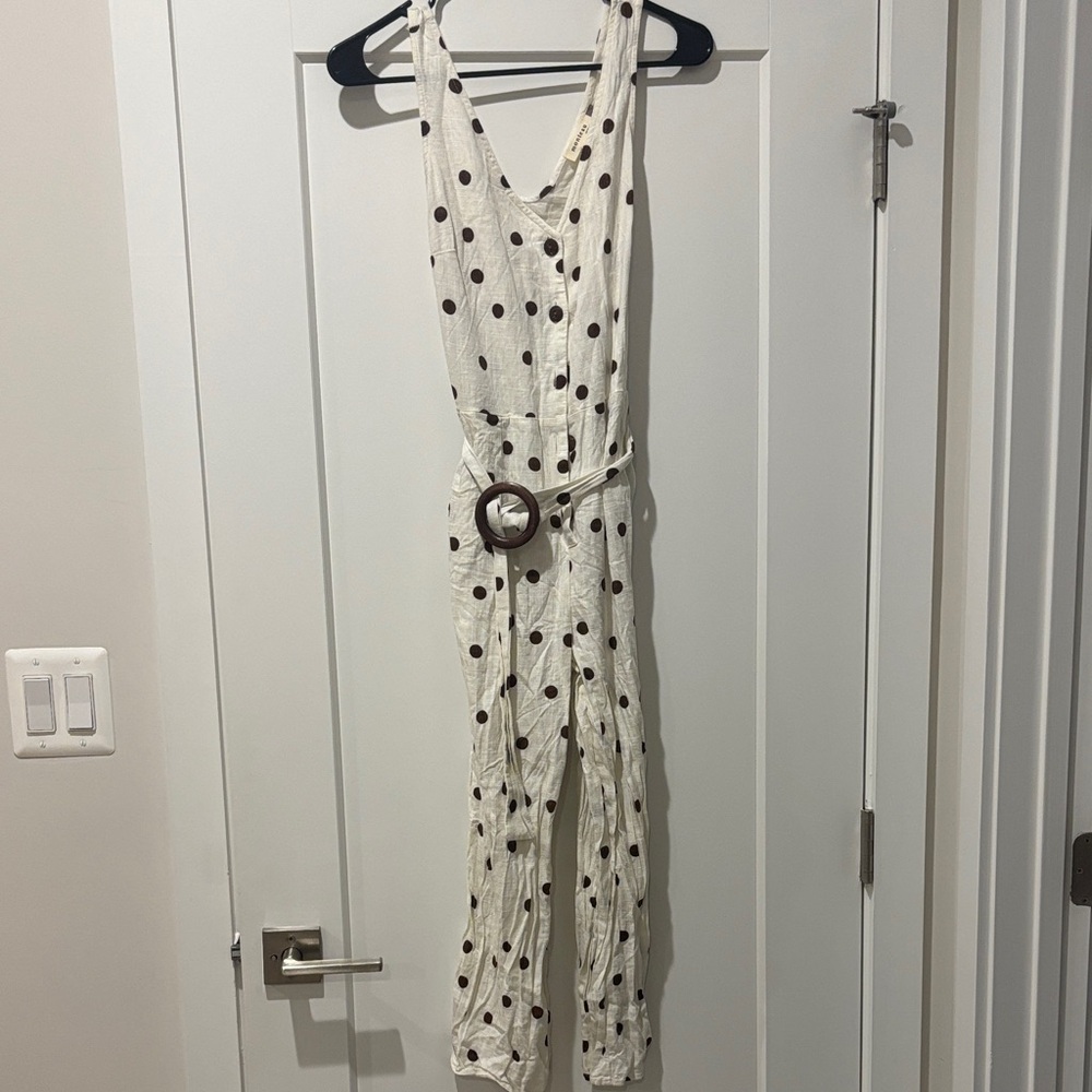 Monteau Cream Jumpsuit with Brown Polka Dots